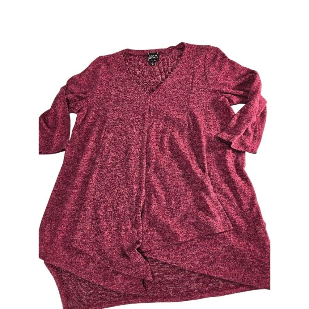 Coco Bianco Women's Burgundy Heathered‎ V Neck Asymmetrical Hem Tunic Top XL